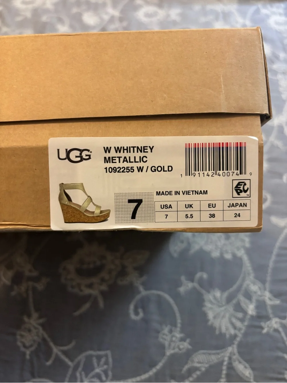 UGG Metallic Gold T-Strap Block Heel Sandals